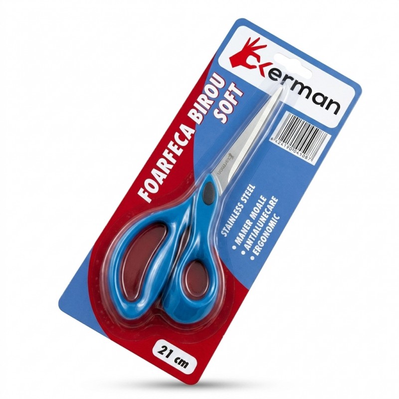 Foarfeca birou Okerman 21 cm inox cu maner ergonomic pentru scoala birou
